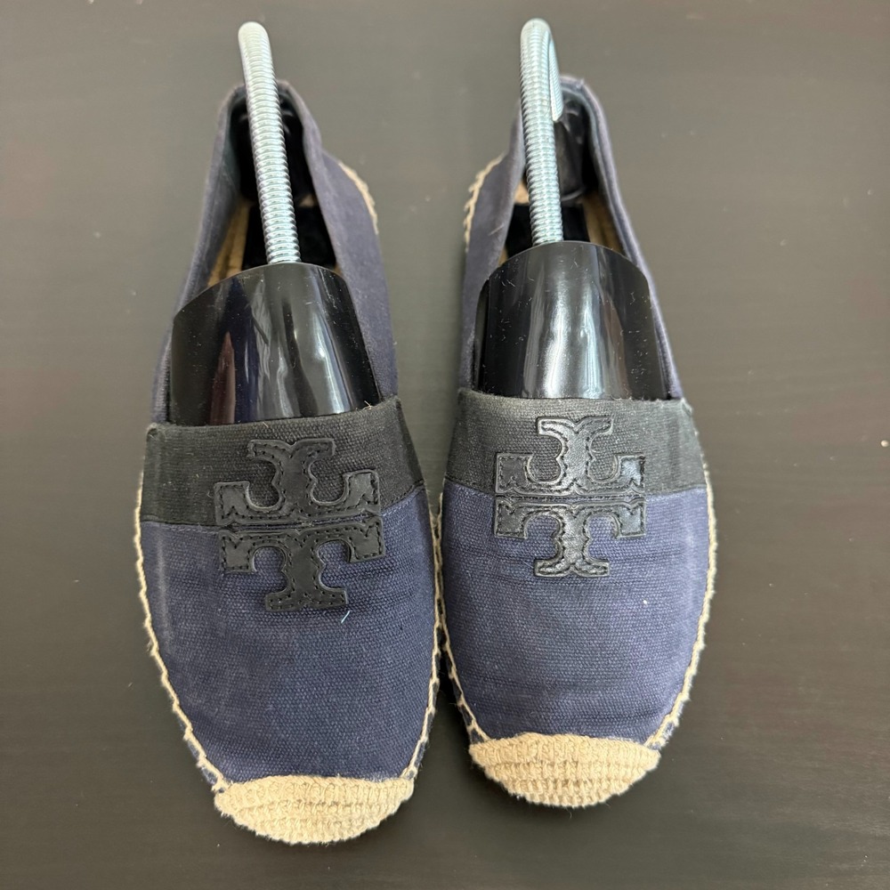 Tory Burch Weston Flat Espadrilles Womens 9 Navy‎ Canvas Classic Slip-On Shoes - Picture 3 of 8